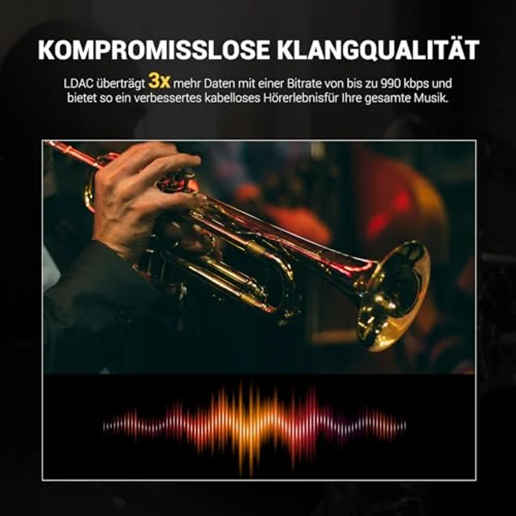 OneOdio A5 Over Ear Kopfhörer Kabellos Bluetooth, Hybrid Aktive Noise Cancelling, Hi-Res LDAC Audio, 75 Std. Akku, Bluetooth 5.4, klare Anrufe, Spielemodus, Schnellladung - Schwarz – Bild 4