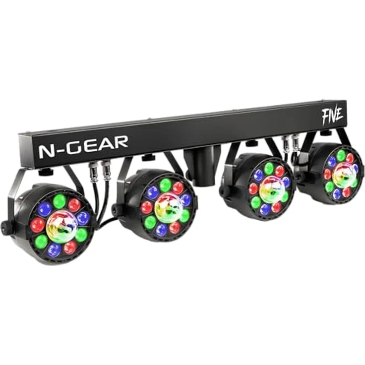 N-Gear Partybar FIVE, LED Partylicht mit 4 RGB Parspots und UV Strobelight, DMX steuerbar, inkl. Fernbedienung – Bild 3