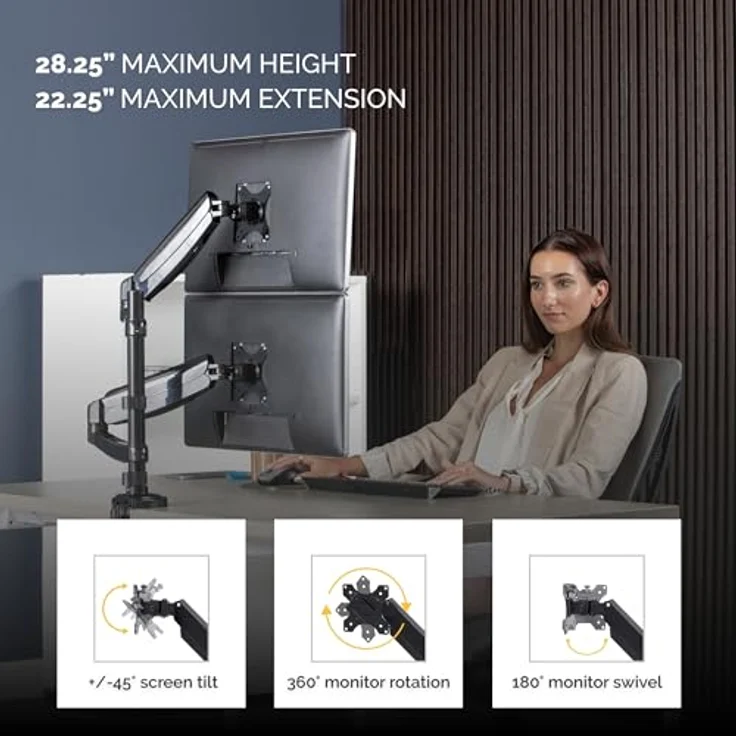 Fellowes 8043401 Platinum Series vertikaler Doppelarm, drehbar, schwenkbar, neigbar – Bild 3