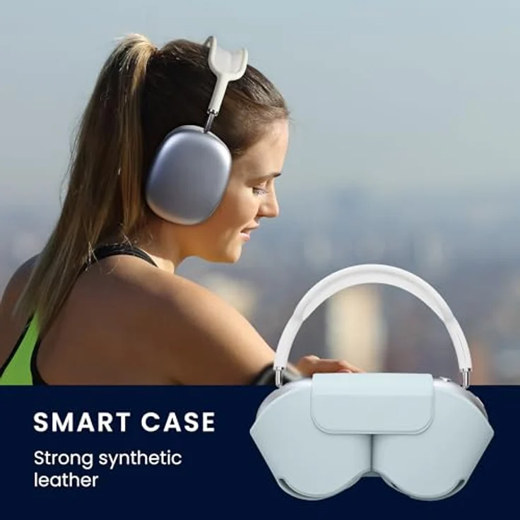 kwmobile Hülle kompatibel mit Apple AirPods Max, weiche Kopfhörertasche in Hellblau, Sleep Mode kompatibel, reißfestes Polyester-Etui mit Druckknopfverschluss – Bild 5