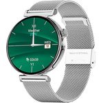 Knauermann PRO 3 Mini (2024) Silber - Gesundheitsuhr Smartwatch mit Telefoniefunktion, EKG + HRV und SOS Funktion, AMOLED Display, BT Bluetooth - Schlafapnoe, Milanaiseband Silber, 14-24, rund