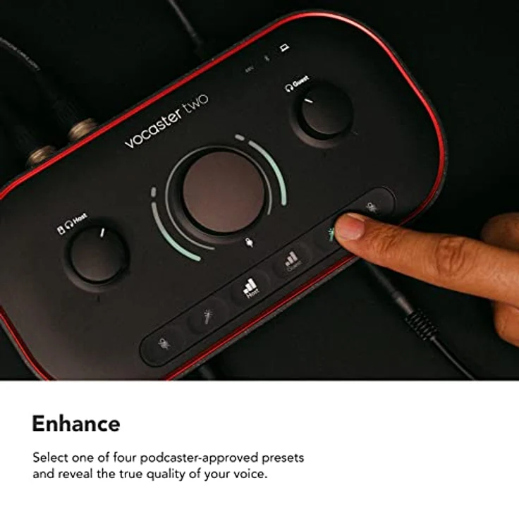 Focusrite Vocaster Two – Podcast-Audio-Interface für Aufnahmen von Moderator und Gast. Mit zwei Mikrofoneingängen und zwei Kopfhörerausgängen sowie Auto Gain, Enhance und Mute-Funktion. – Bild 5