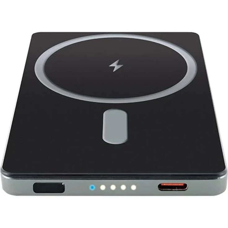 Schwaiger Powerbank LPBC0500, 5.000 mAh, QI-Ladefunktion, MagSafe-kompatibel, Wireless & USB-C, Schwarz – Bild 2