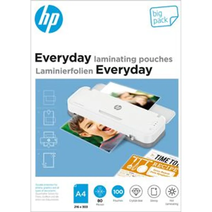 HP Laminierfolien Everyday 9154, DIN A4, 80 mic, glänzend, 100 Stück