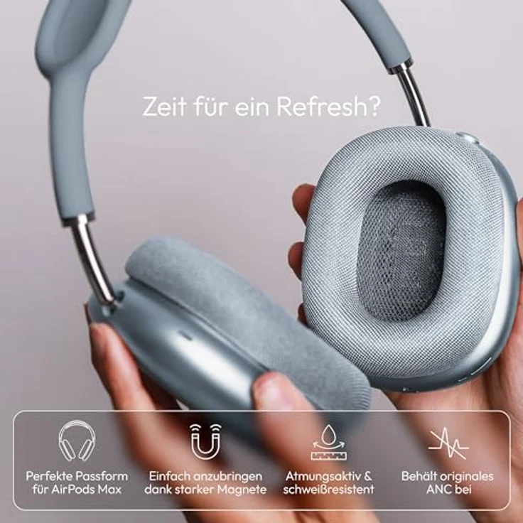 VONMÄHLEN Air Cushions, Ersatz Ohrpolster für AirPods Max, magnetische Befestigung, atmungsaktiv und schweißresistent, blau – Bild 2