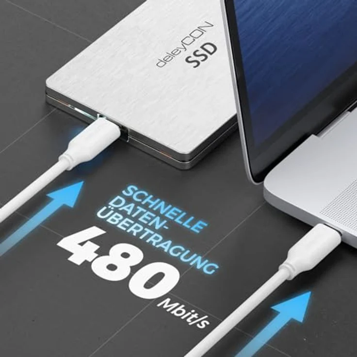 deleyCON 2m USB-C Kabel PD3.0 100W Schnellladekabel, weiß, kompatibel mit Smartphones, Tablets und Laptops – Bild 3