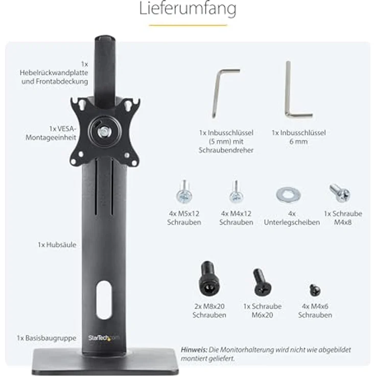 StarTech Monitorhalter für Tisch, VESA-kompatibel bis 32 Zoll, Höhenverstellbar 10,4-16,3 Zoll, Schwarz – Bild 6