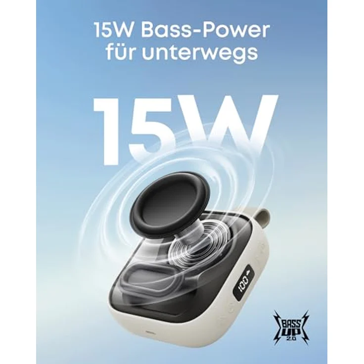 soundcore Boom Go 3i, tragbarer Bluetooth-Lautsprecher mit 15W Sound, 24h Spielzeit, IP68 wasserfest, RGB Lichtshow, beige – Bild 2