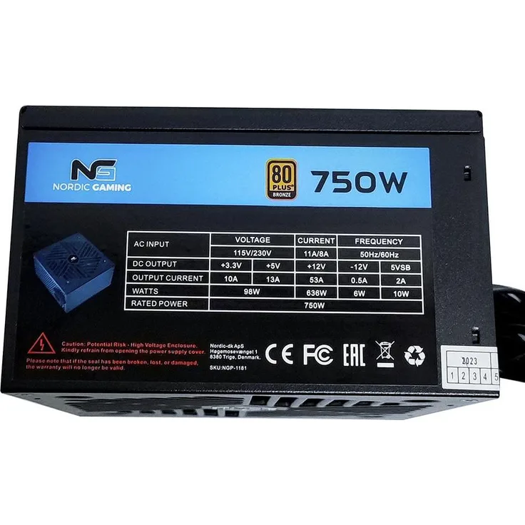 Nordic GAMING 750W PSU, 750 W PC Netzteil mit 80 PLUS Bronze-Zertifizierung, schwarz, semi-modular und aktive Kühlung