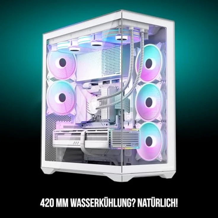 Modecom Volcano Space XL ARGB Full Tower 5F, weißes Gaming PC Gehäuse mit 5 ARGB Lüftern, gehärtetem Glas und Wasserkühlungssupport – Bild 6