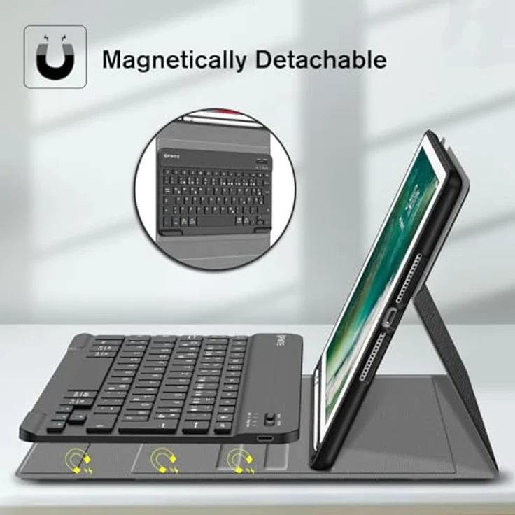 Fintie Tablet-Hülle für iPad 9.7 2018 (6. Gen) mit magnetisch QWERTZ Bluetooth Tastatur, Soft TPU Rückseite Gehäuse Keyboard Case mit eingebautem Pencil Halter, Schwarz – Bild 4