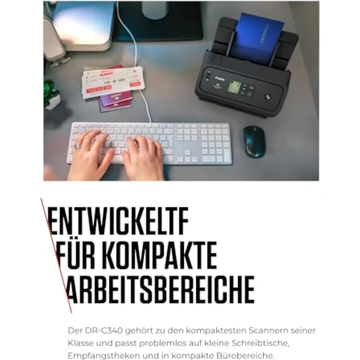 Canon DR-C340 A4 Dokumentenscanner, USB, Duplex-Scanfunktion, 40 Seiten/Min, 100-Seiten-Automatikzufuhr, CaptureOnTouch v5 Pro Software – Bild 3