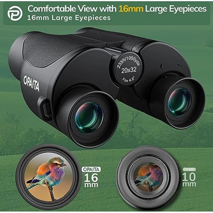 Opaita 20x32 Kompakt Fernglas, HD mit großem Okular, ultrasklar für Vogelbeobachtung, Jagd und Sportspiele, ergonomisches Design, robust und leicht – Bild 4