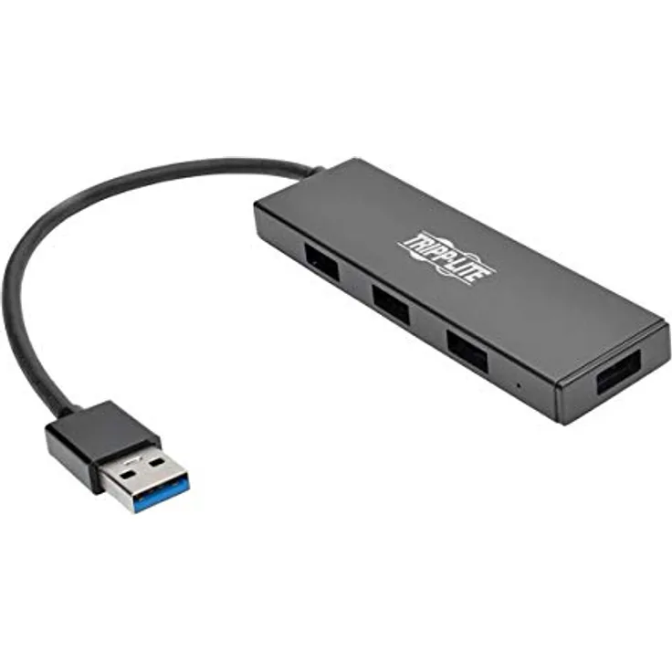 Eaton 4-Port Portable Ultra Slim USB 3,0 Hub, Super Speed 5 Gigabit pro Sekunde Datenübertragung, eingebautes USB 3,0-Kabel, bis zu 1,5 A Aufladung (U360-004-SLIM)