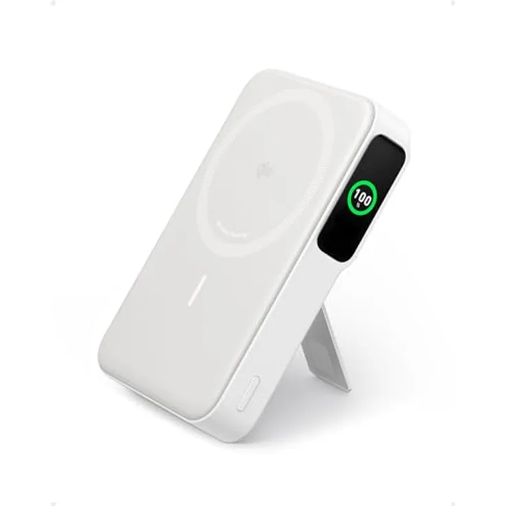 Anker MagGo Powerbank, Qi2-zertifiziert 15W MagSafe-kompatibles Ladegerät, 10.000mAh, Display & klappbarer Ständer, Für iPhone 15/14, Mit USB-C Kabel