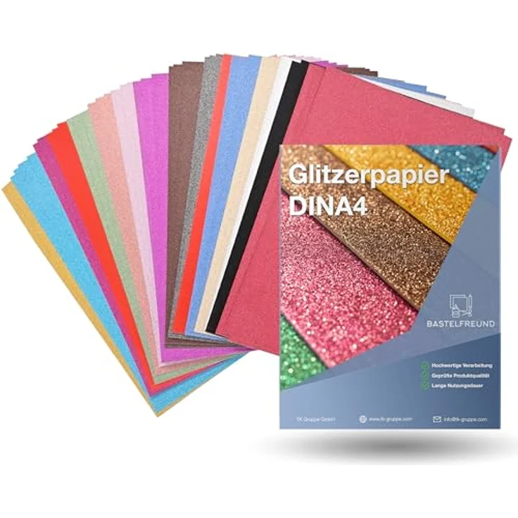 Bastelfreund® 50x Blatt Papier Glitzerpapier Glitterpapier 250 g/m² - A4 Kopierpapier Fotokarton Druckerpapier bunt - zum Basteln & gestalten - Bastelpapier Tonkarton Pappe – Bild 1