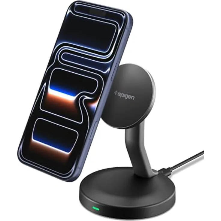 Spigen Essential MagSafe Wireless Charger 15W EF151MS, Magnetischer Ladegerät mit 30° Standfuß, schwarz