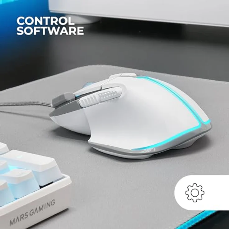 Mars Gaming MM-XT, RGB-Gaming-Maus mit ergonomischem Design, 12800 DPI optischem Sensor, 9 konfigurierbaren Tasten, Huano Switches, Software-Steuerung, multiplattformfähig, Weiß – Bild 4