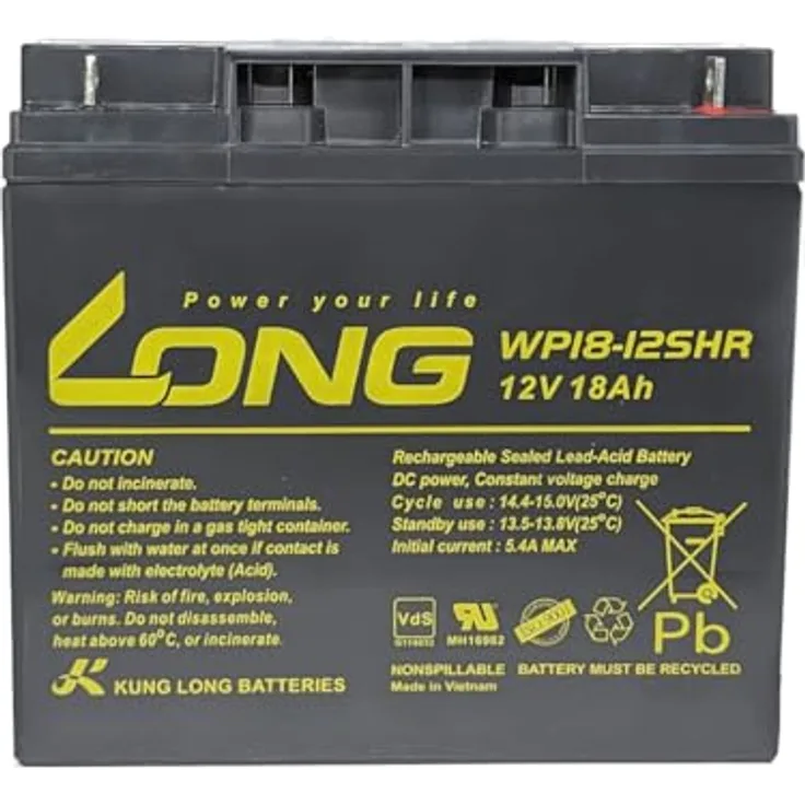Kung Long WP18-12SHR, 12V 18Ah AGM Blei Akku, wartungsfrei, geeignet für Notbeleuchtung und industrielle Anwendungen