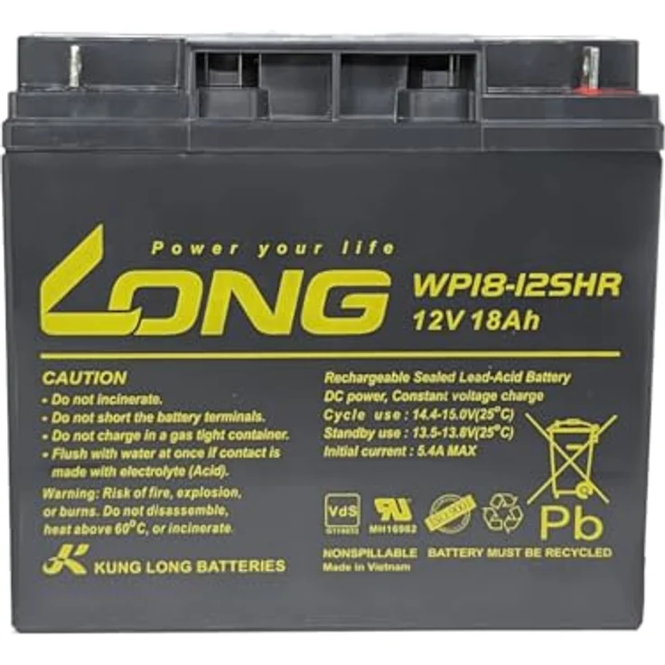 Kung Long WP18-12SHR, 12V 18Ah AGM Blei Akku, wartungsfrei, geeignet für Notbeleuchtung und industrielle Anwendungen – Bild 1