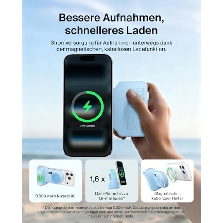 Belkin Stage PowerGrip, Magnetischer Kameragriff mit 9300mAh Powerbank, Einziehbarem USB-C-Kabel, Bluetooth, Stativadapter und LCD-Display, Handyladegerät für iPhone und Pixel – Bild 4