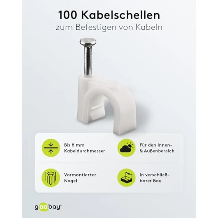 Goobay 17080 Kabelschelle für Kabel mit Kabeldurchmesser bis max. 8,0 mm weiß (100 Stück) - Preisvergleich – Bild 2