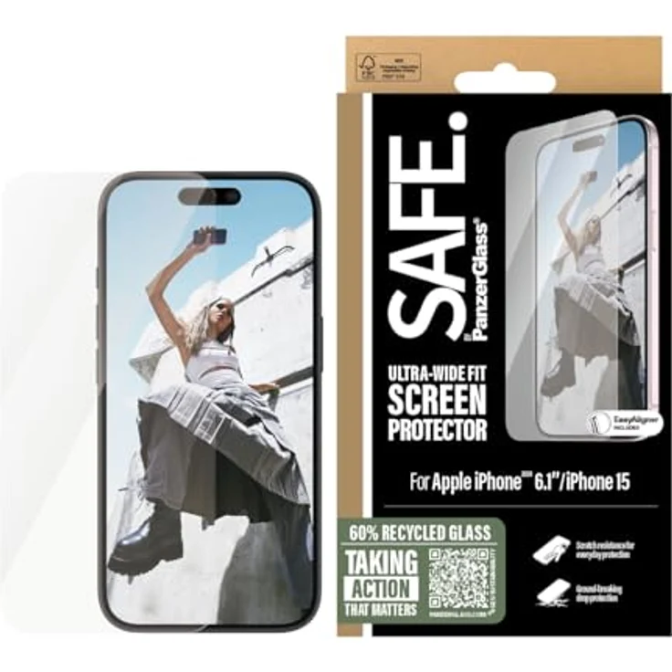 Panzer Glass PanzerGlass Safe Displayschutzfolie für iPhone 16/15/14 Pro, gehärtetes Glas, Fall-/Kratzschutz, Anti-Fingerabdruck, einfache Installation, hüllenfreundlich, transparent – Bild 1