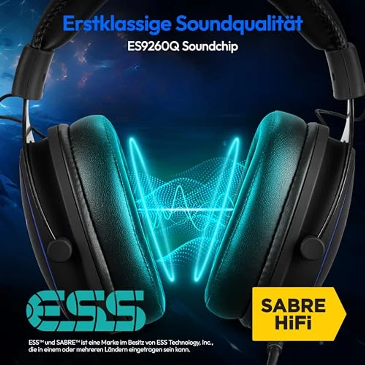 ERAZER Mage P20 Gaming Headset (Over Ear, Flexibles & abnehmbares Mikrofon, RGB Beleuchtung, ES9260Q Soundchip) – Bild 3