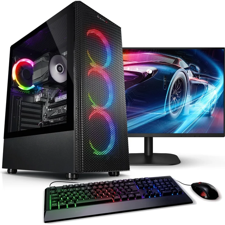 kiebel.de PC Set Gaming mit 27 Zoll TFT Viper V, AMD Ryzen 5 5600GT, 16GB DDR4, AMD Vega Grafik, 500GB SSD, WLAN, Windows 11, Komplettsystem in Schwarz