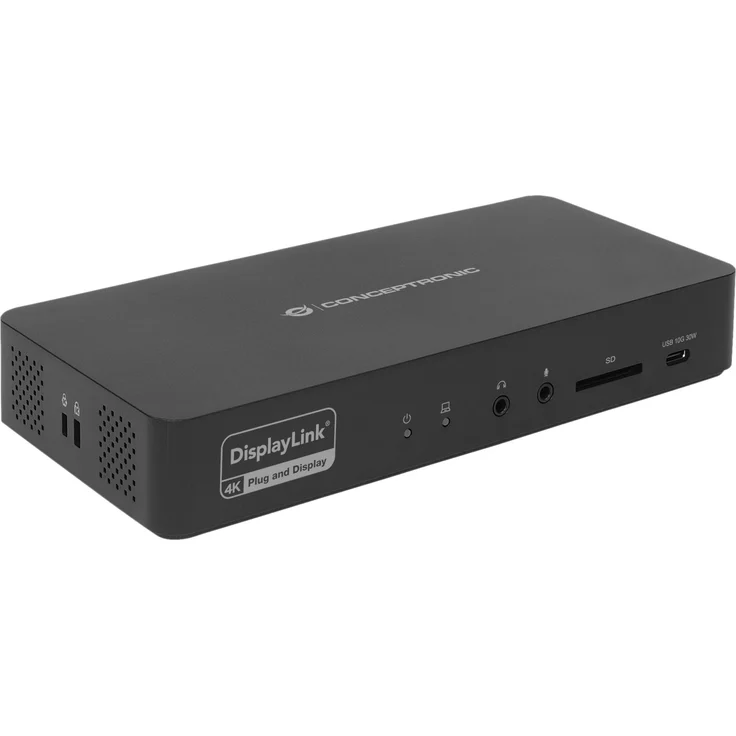 Conceptronic 17-in-1 Dock USB-C->HDMI DP, Dockingstation mit 4K/60Hz, 6x USB, GbE, Schwarz