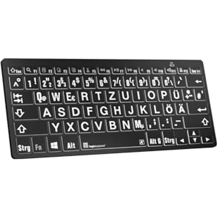 Logickeyboard XL-Print White on Black dt. (PC/BT) (DE), Tastatur, Schwarz, Bluetooth 3.0, QWERTZ-Layout, kompatibel mit Windows – Bild 2