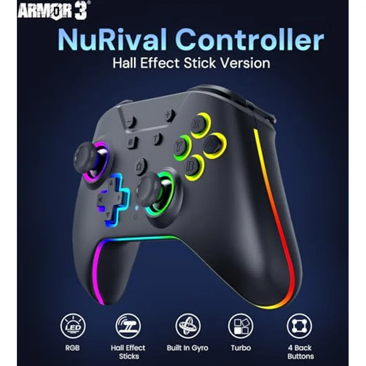 Hyperkin Armor3 NuRival Wireless Hall Effekt Controller, kabelloser Gamepad mit LED-Beleuchtung, schwarz – Bild 2