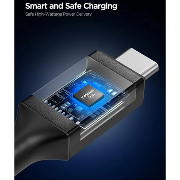 Spigen Essential USB C Kabel 240W PD Schnellladekabel [1,2m] USB-C auf USB-C mit E-Marker Chip, 40Gbps für iPhone 17/16 Pro Max Air, Google Pixel 10, MacBook Pro/Air - Schwarz – Bild 3