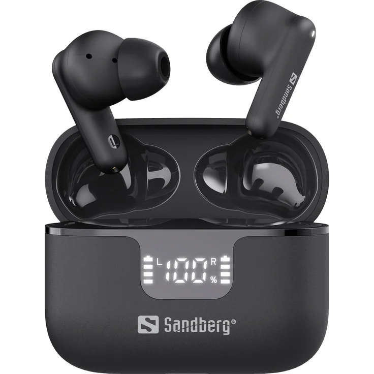 Sandberg Wireless Earbuds ANC+ENC, Kabellose Kopfhörer mit aktiver Geräuschunterdrückung, 5 h Akkulaufzeit, Schwarz