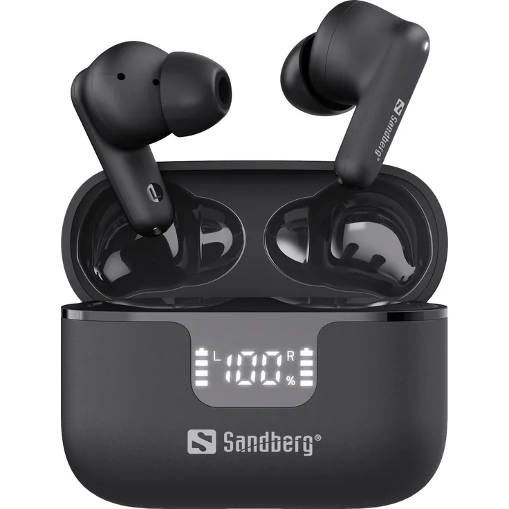 Sandberg Wireless Earbuds ANC+ENC, Kabellose Kopfhörer mit aktiver Geräuschunterdrückung, 5 h Akkulaufzeit, Schwarz