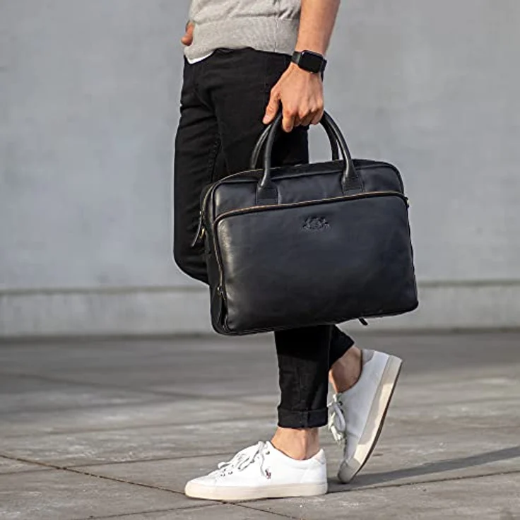 SID & VAIN Ryan XL - Große Laptoptasche echt Leder 15.4 Zoll - Schwarz handgefertigt mit hochwertigem Anilin-Leder und Slow Fashion-Verarbeitung – Bild 3