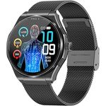 Knauermann PRO 3 (2024) Schwarz - Gesundheitsuhr Smartwatch mit Telefoniefunktion, EKG + HRV und SOS Funktion, AMOLED Display- BT Bluetooth - Schlafapnoe - Milanaiseband Schwarz, 14-24, rund