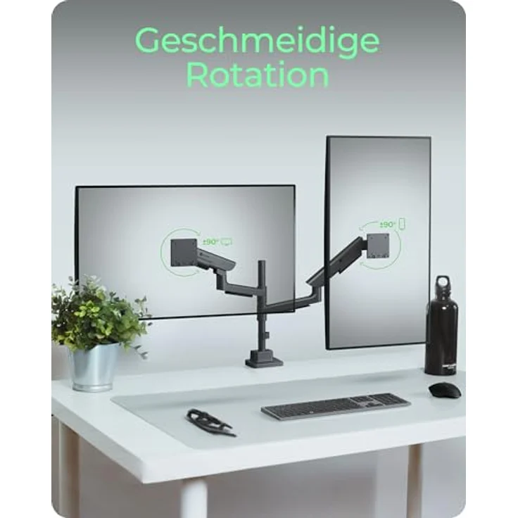 ICY BOX IB-MS702-T, Monitorständer für 2 Monitore bis 57", Gasdruckfeder, ergonomisch einstellbar, Aluminium-Stahl-Konstruktion, VESA 75x75/100x100, Tischklemme & Durchführung – Bild 5