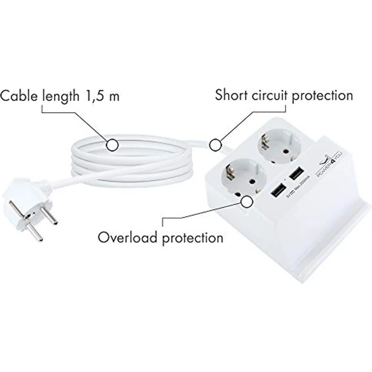 SCHWAIGER 661545 Tischsteckdose USB Ladeständer Steckdosenadapter Schuko Mehrfachstecker Ladestation Smartphone Halter 2 Schukostecker 2 USB-Anschlüsse 1,5m – Bild 3