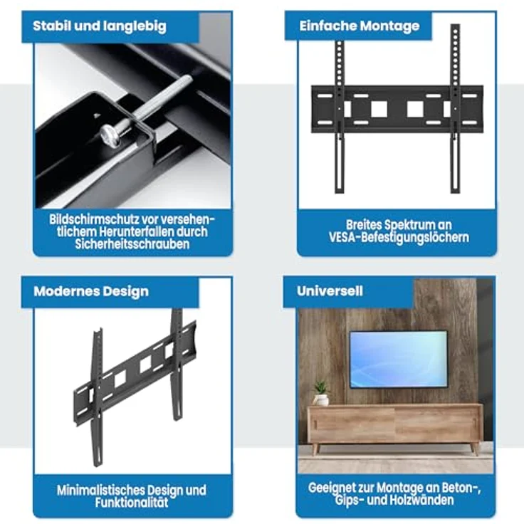 Edbak Wandhalterung, TV Halterung mit maximaler VESA 400x400 Kompatibilität, für 32-55 Zoll Bildschirme, bis zu 15kg, in modernem Design – Bild 3