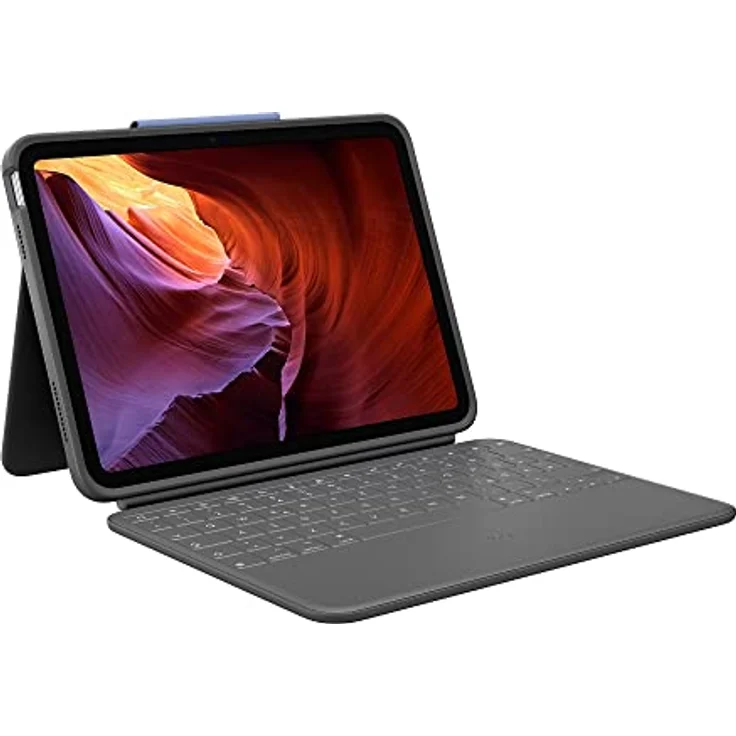 Logitech Rugged Folio für iPad (10. Generation) – Schutzcase mit Smart Connector und strapazierfähiger, spritzwassergeschützter Tastatur, German Layout - Grau – Bild 1