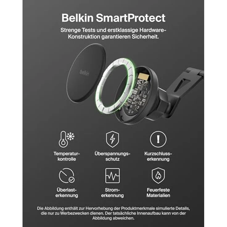 Belkin Magn.kabelloses Kfz-Ladegerät Qi2 WIC013hqBK mit Halterung, 15 W, Wireless Charger, Schwarz – Bild 8