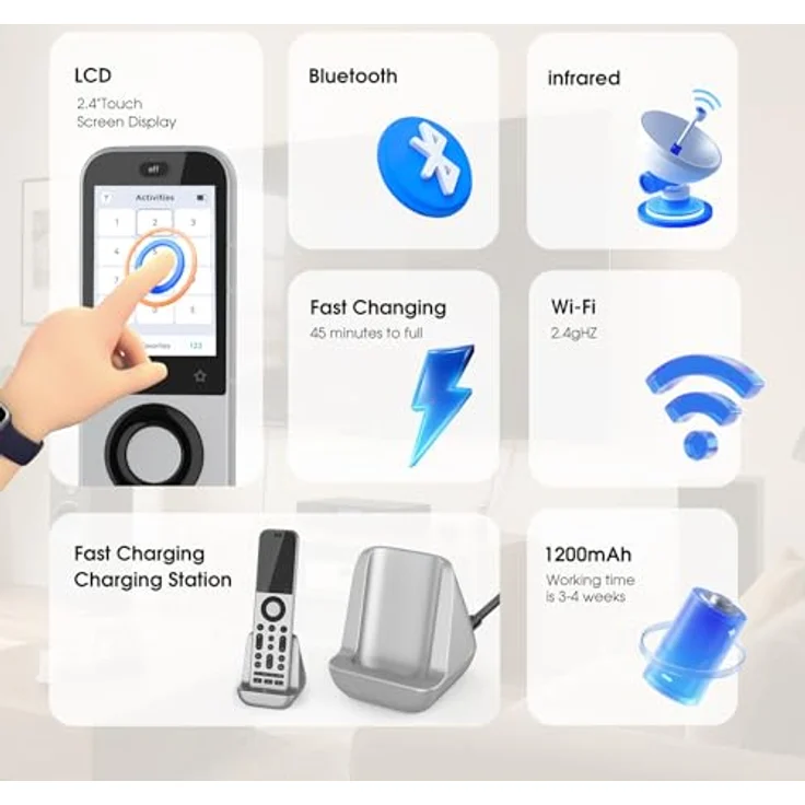 SofaBaton X2 Universal Fernbedienung mit Hub und Touchscreen, steuerbar für bis zu 60 IR-/Bluetooth-/WLAN-Geräte, mit Ladestation und anpassbarer EIN-Tasten-Bedienung – Bild 4