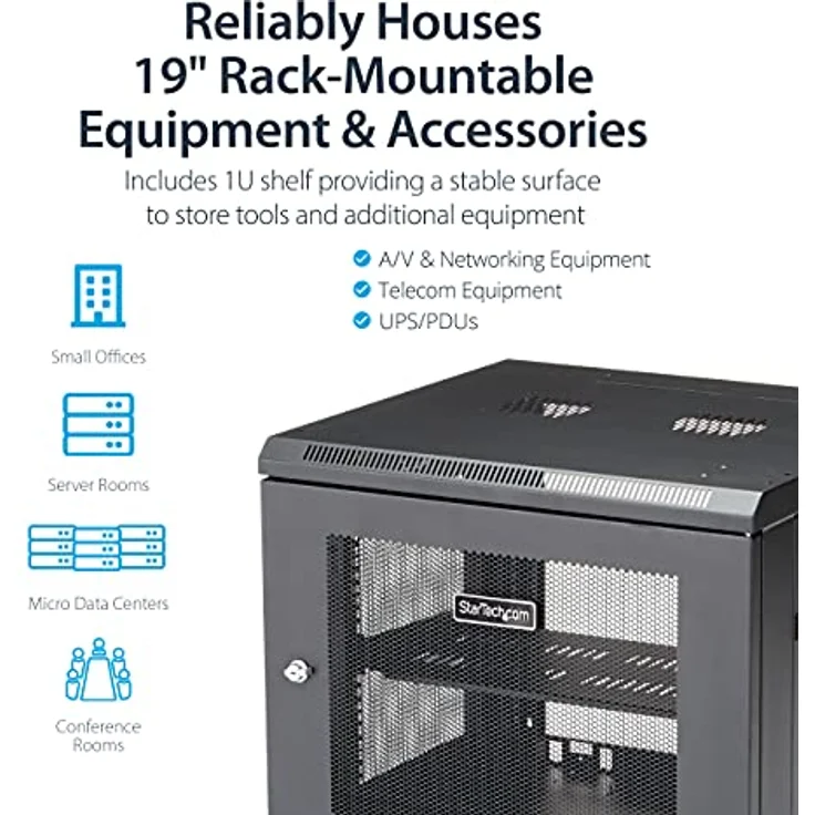 StarTech.com RK920WALM Serverschrank (9HE, zur Wandmontage, mit Scharnier, 48cm tief, mit versperrbaren Klappen, Netzwerkschrank) – Bild 4