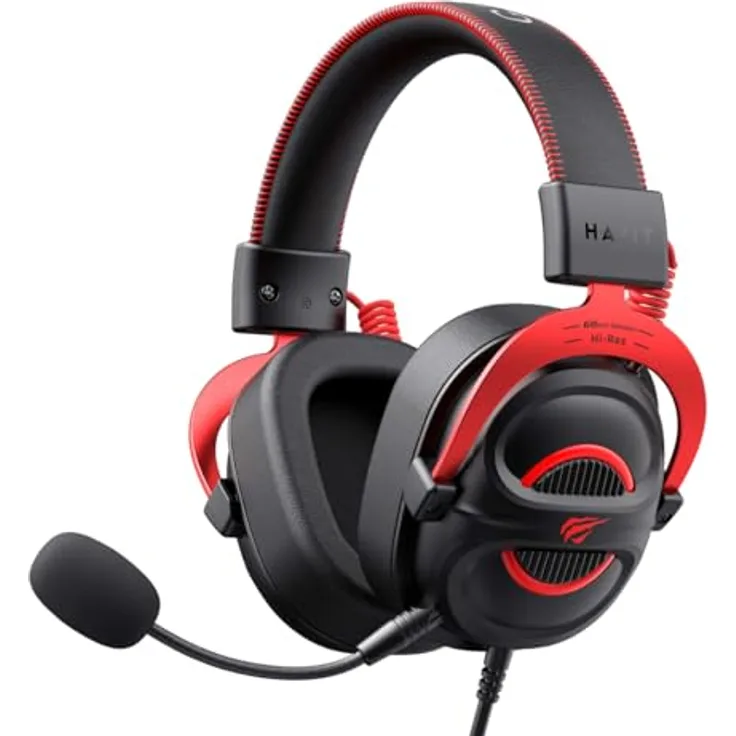 Havit H2002E, Kabelgebundenes Gaming-Headset mit präziser Klangwiedergabe, schwarz-rot