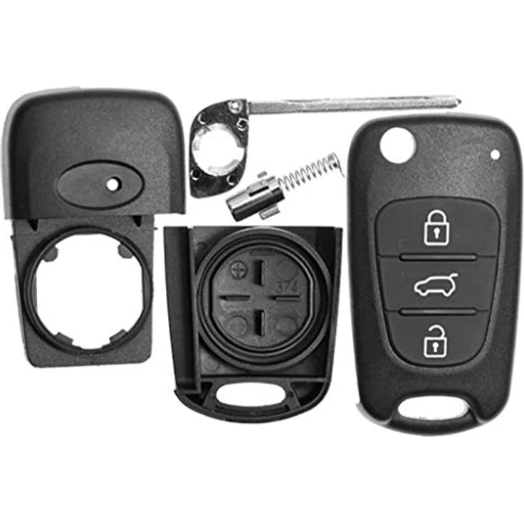 mt-key Klappschlüssel Ersatzgehäuse für KIA, 3 Tasten, Rohling + VARTA CR2032 Knopfzelle, hochwertiges Aftermarket Produkt – Bild 2