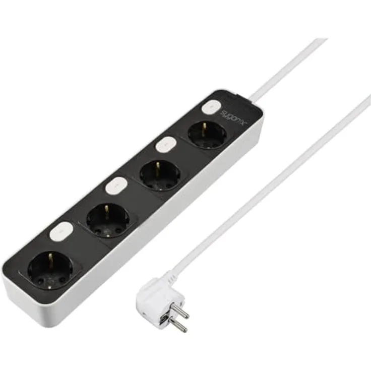 sygonix SY-6118236 Steckdosenleiste mit Schalter 4fach Schwarz, Weiß Schutzkontakt 1 St. - Preisvergleich