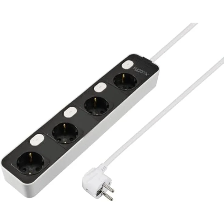 sygonix SY-6118236 Steckdosenleiste mit Schalter 4fach Schwarz, Weiß Schutzkontakt 1 St. - Preisvergleich – Bild 1