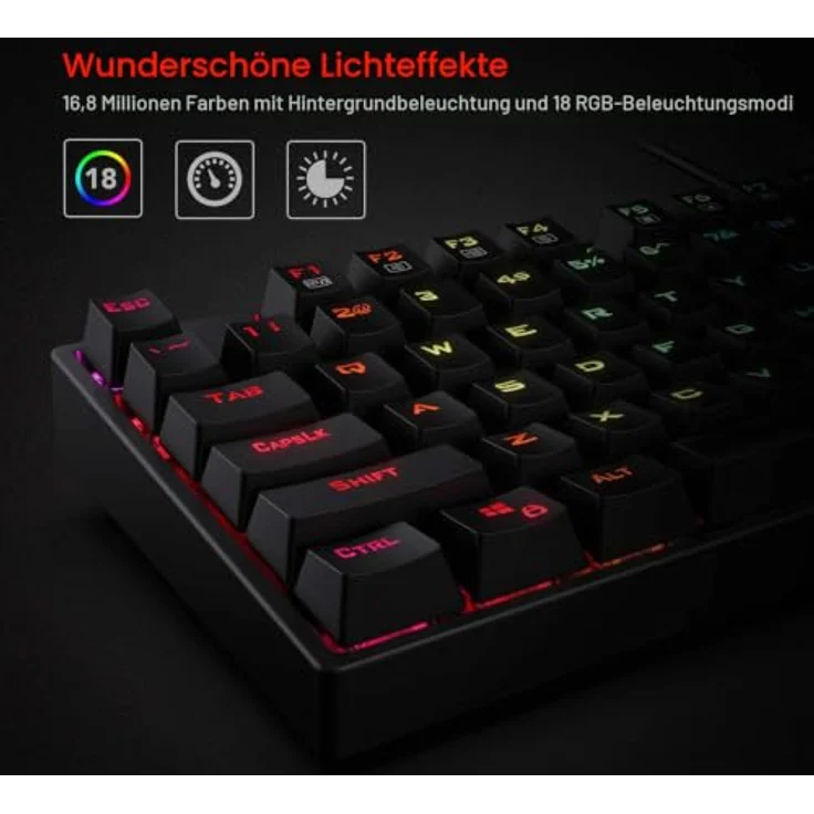 Redragon K582 US SURARA, Mechanische Gaming Tastatur mit RGB-Beleuchtung, 104 Tasten, lineare rote Schalter, 100 % Anti-Ghosting, programmierbare Tasten, 6 Beleuchtungsthemen – Bild 2