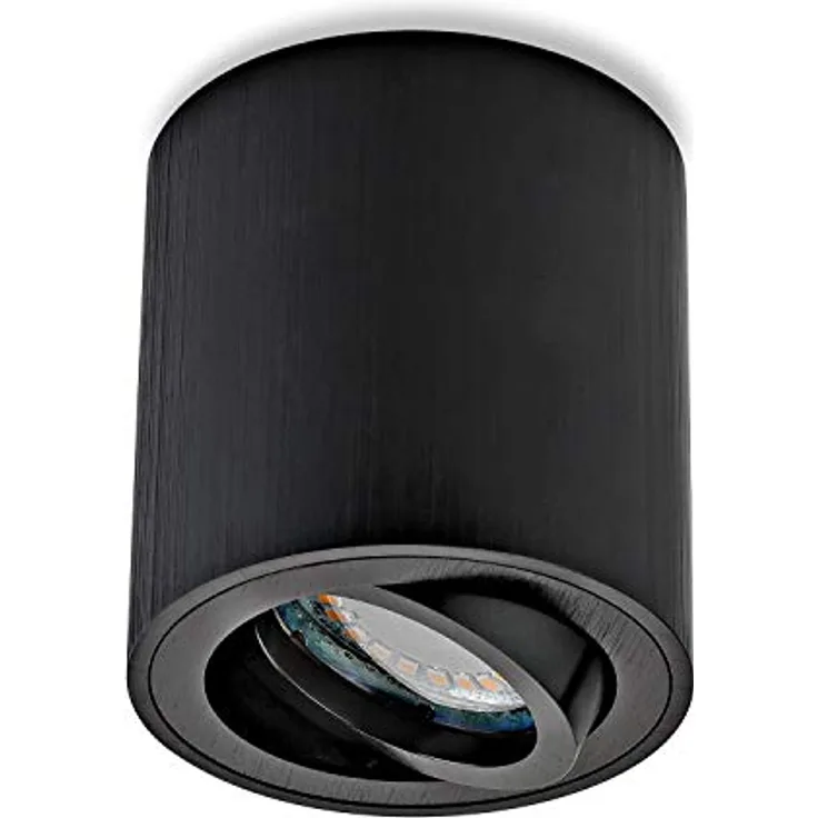 Sweet Led Aufbaustrahler GU10 aus Aluminium - Deckenspot 5W 3000K warmweiß 230V schwarz gebürstet - Aufbauspot in Rund schwenkbar
